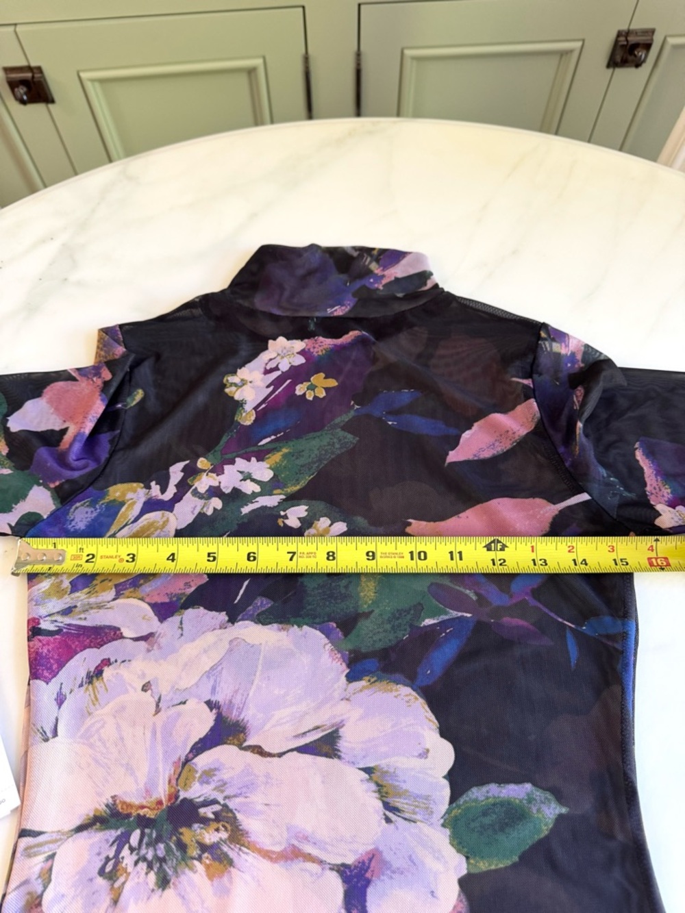 Aqua Purple Multi Floral Mock-Neck Mesh Long Sleeve Top - Picture 9 of 10